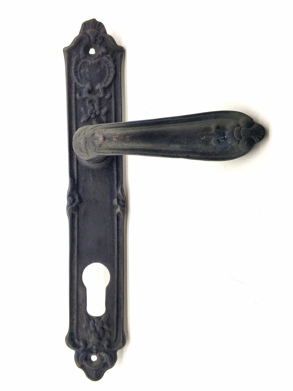 Antika Tarz Dekoratif Pirinç Çiçekli Banyo Kapı Kolu - 240x40 Mm, Oksit