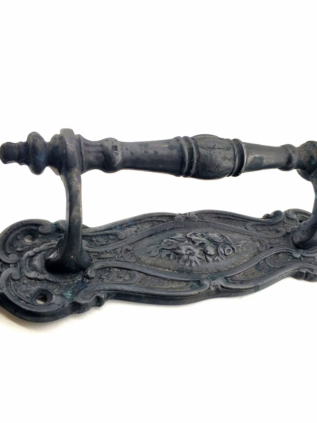 Antika Tarz Dekoratif Pirinç Çiçekli Yan Çekme Kapı Kolu - 240x62 Mm, Oksit