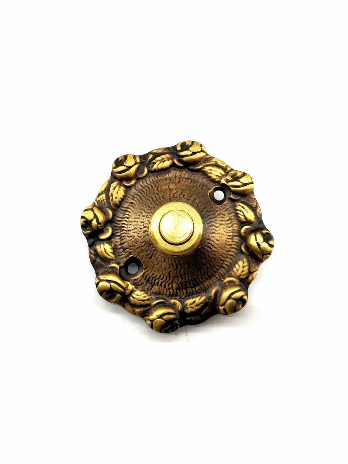 Antika Tarz Dekoratif Pirinç Güllü Kapı Zili - 75mm, Antik