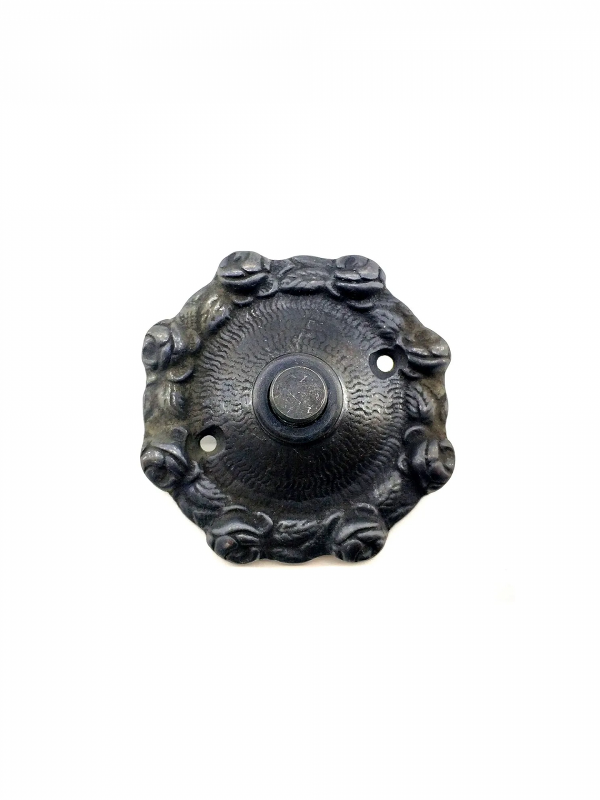 Antika Tarz Dekoratif Pirinç Güllü Kapı Zili - 75mm, Oksit