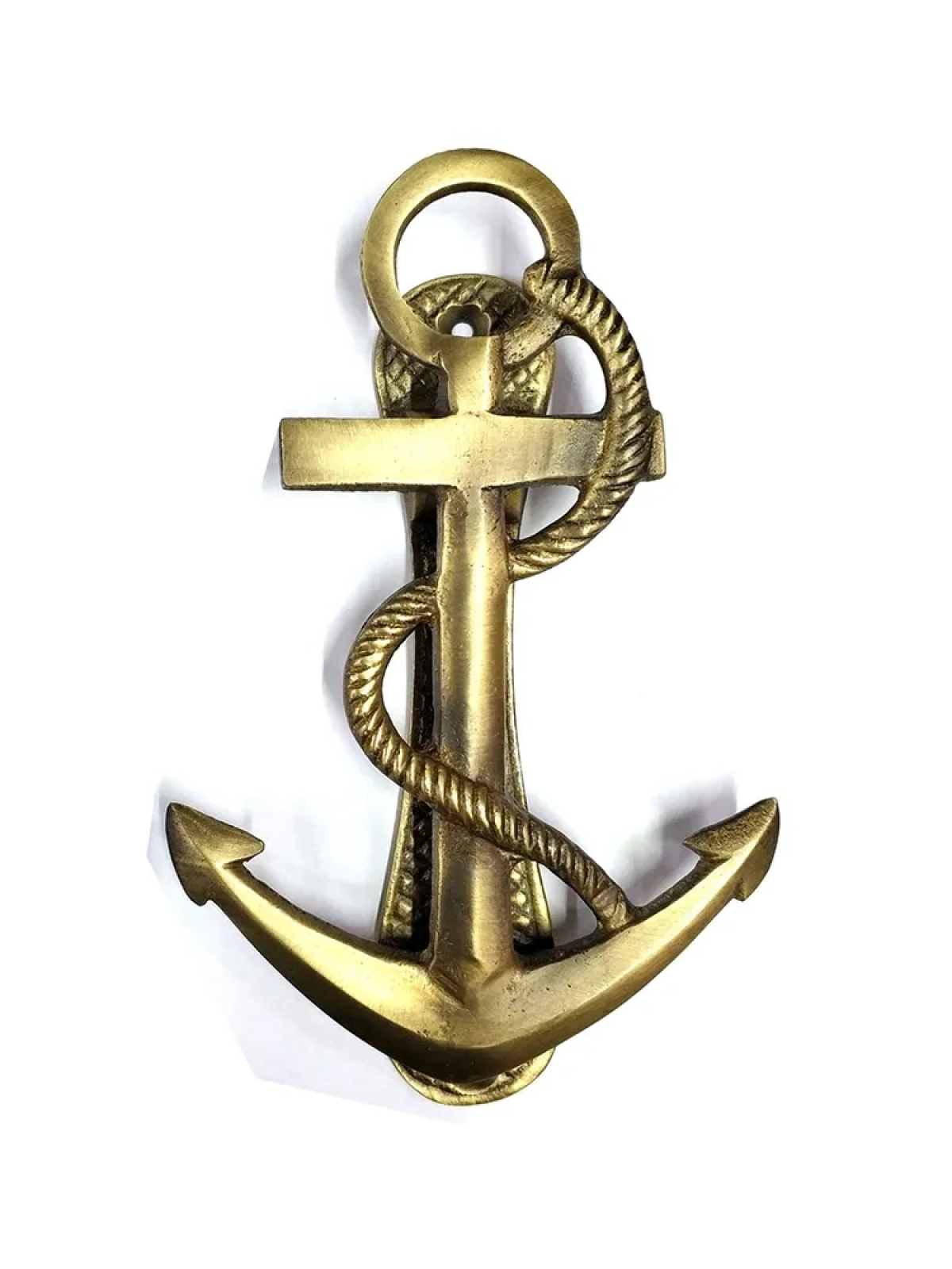 Antika Tarz Dekoratif Pirinç Halatlı, Çapa, Denizci, Gemici Kapı Tokmağı, Taktak - 170x60mm, Sarı