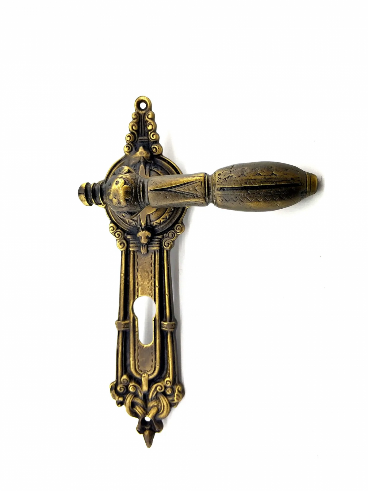 Antika Tarz Dekoratif Pirinç Şato Model Oda Kapı Kolu - 262x83 Mm, Antik