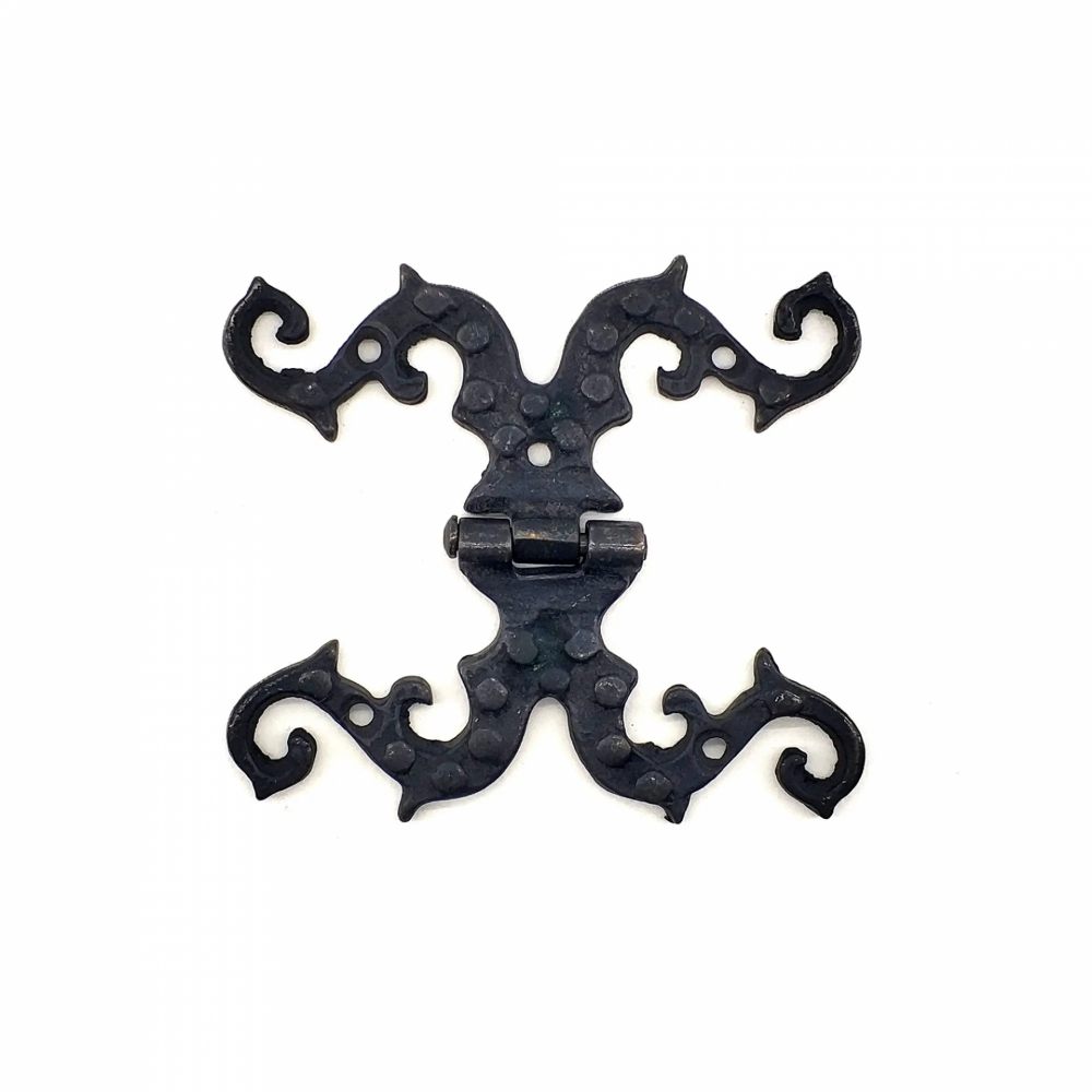 Antika Tarz Dekoratif Pirinç Süslü Menteşe - 100x90 Mm, Oksit