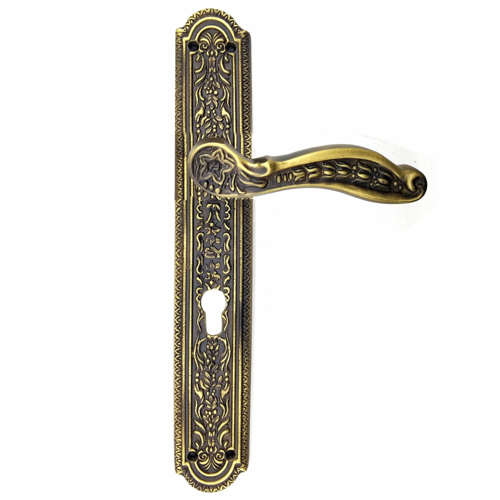 Antika Tarz Dekoratif Pirinç Ulu Model Desenli Banyo, Wc Kapı Kolu - 354x57 Mm, Antik