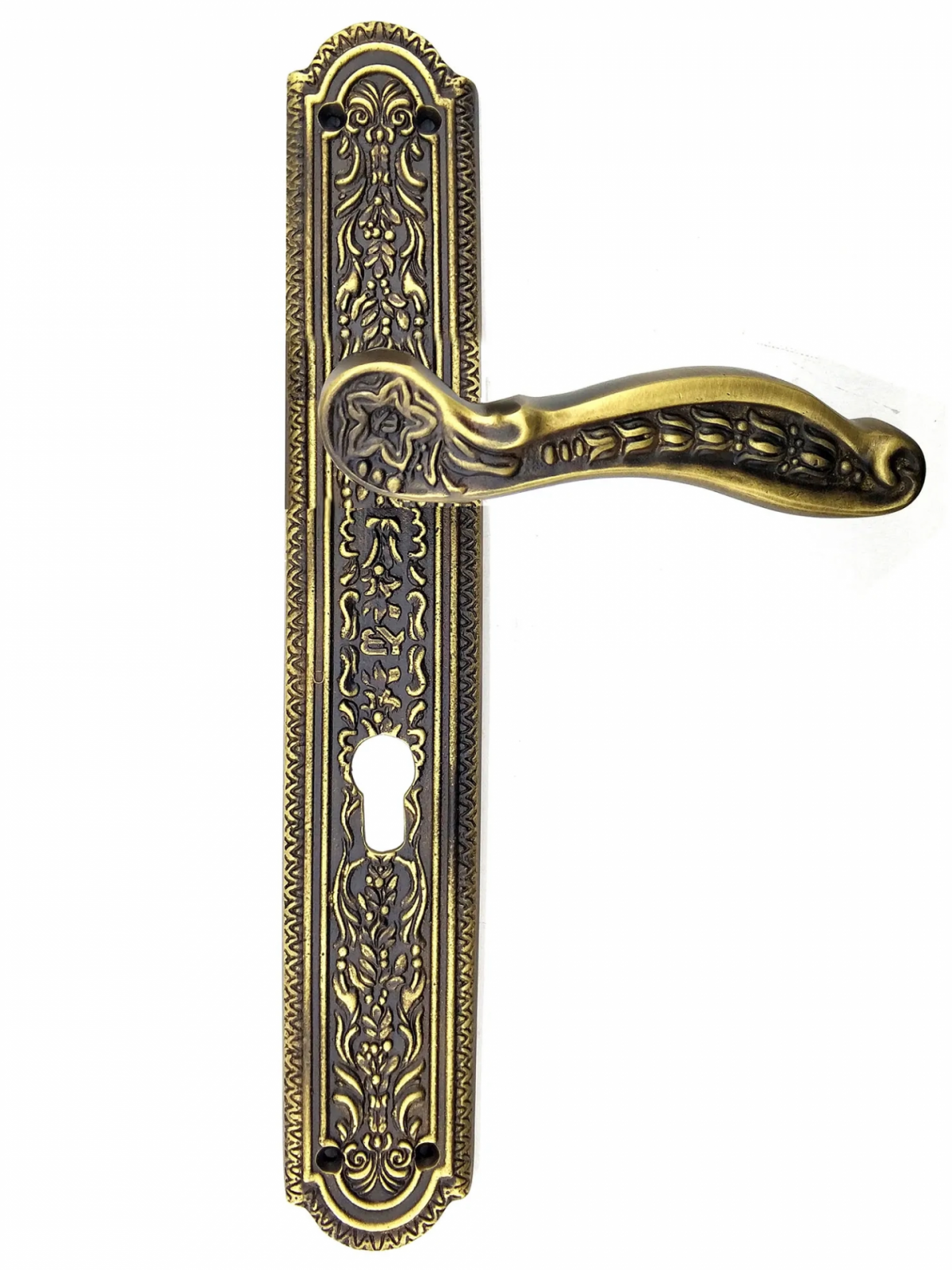 Antika Tarz Dekoratif Pirinç Ulu Model Desenli Banyo, Wc Kapı Kolu - 354x57 Mm, Antik