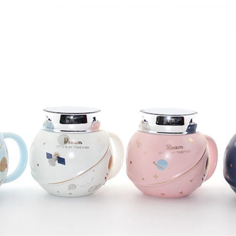 Ayna Kapaklı Astronot Tasarımlı Porselen Kupa Bardak Alk1282