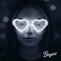 Beyaz Led Işıklı Kalp Gözlük – 3 Modlu Parti  Glow Gözlüğü