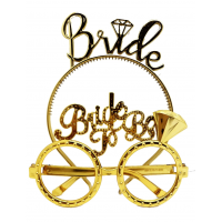 Bride Yazılı Taç Ve Bride To Be Yazılı Gözlük Seti Altın Renk