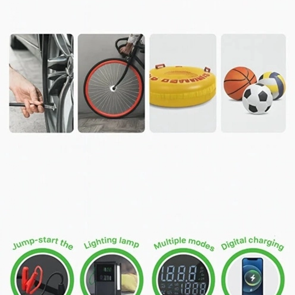 C228 Şarjlı 12.000 Mah Taşınabilir Çantalı Araç Akü Şarj Takviyeli Işıklı Hava Kompresörü