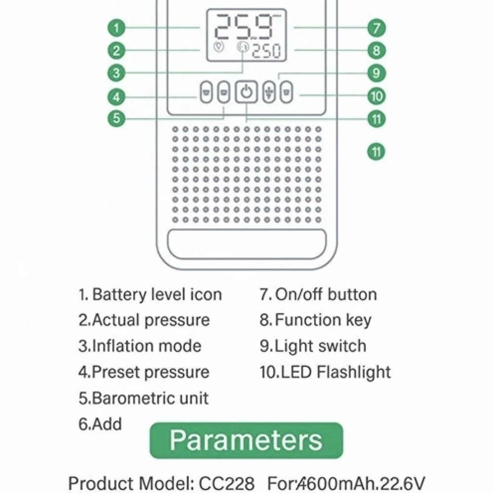C228 Şarjlı 12.000 Mah Taşınabilir Çantalı Araç Akü Şarj Takviyeli Işıklı Hava Kompresörü
