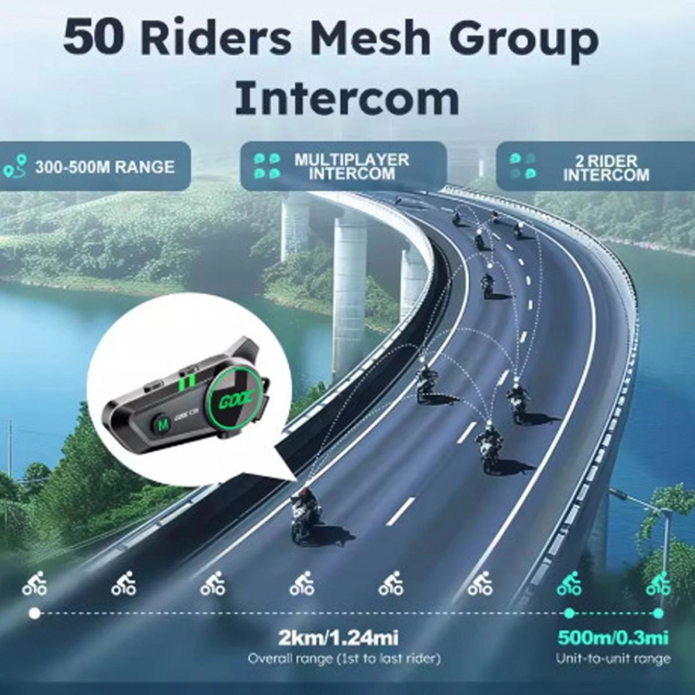 C50 2x Motosiklet Intercom Kask Kulaklık 1000 Mah Rgb Işıklı Çift Eşleşme