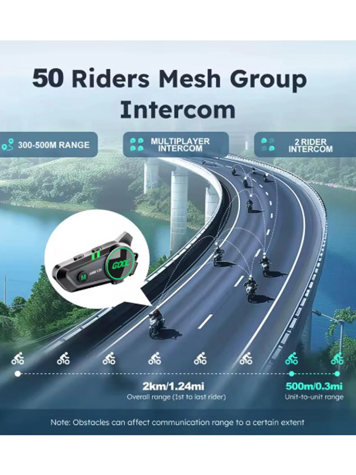 C50 2x Motosiklet Intercom Kask Kulaklık 1000 Mah Rgb Işıklı Çift Eşleşme