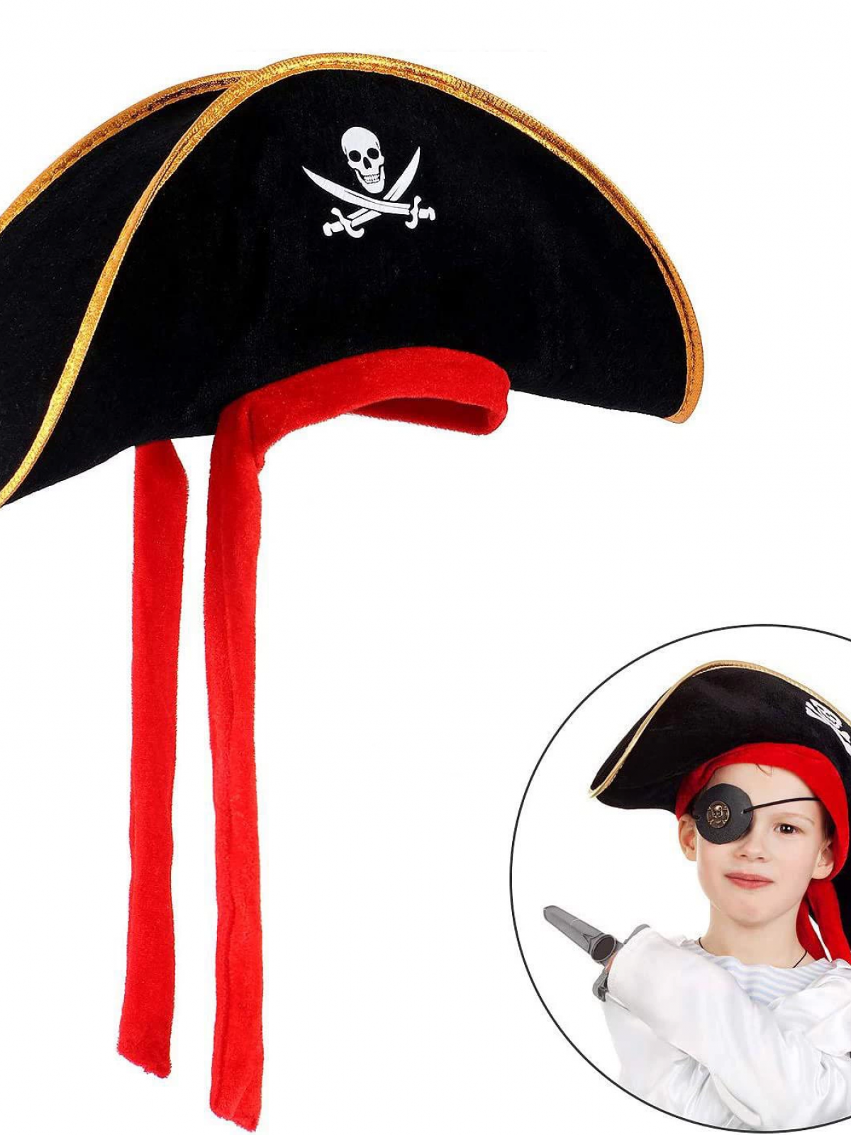 Çocuk Boy Kadife Jack Sparrow Denizci Kaptan Jack Korsan Şapkası 45x16 Cm