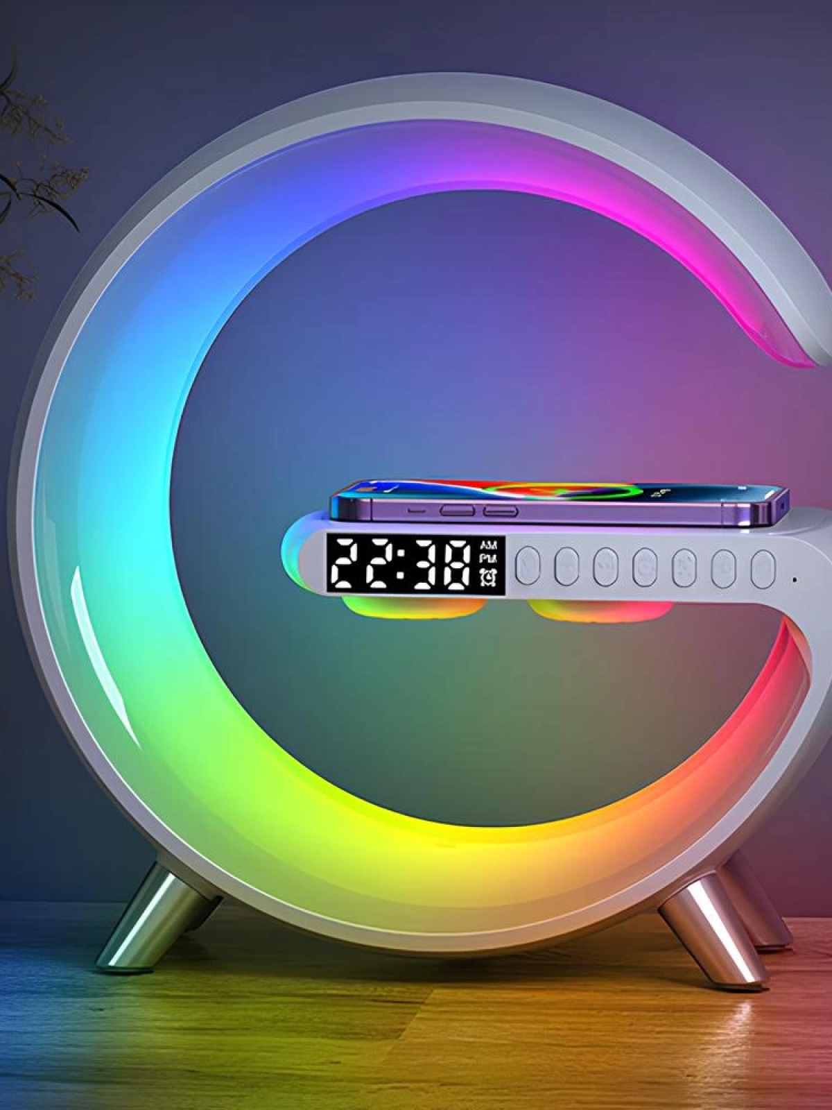 Çok Fonksiyonlu Kablosuz Şarj Saat Ve Hoparlör Özellikli Masa Lambası Alk2290