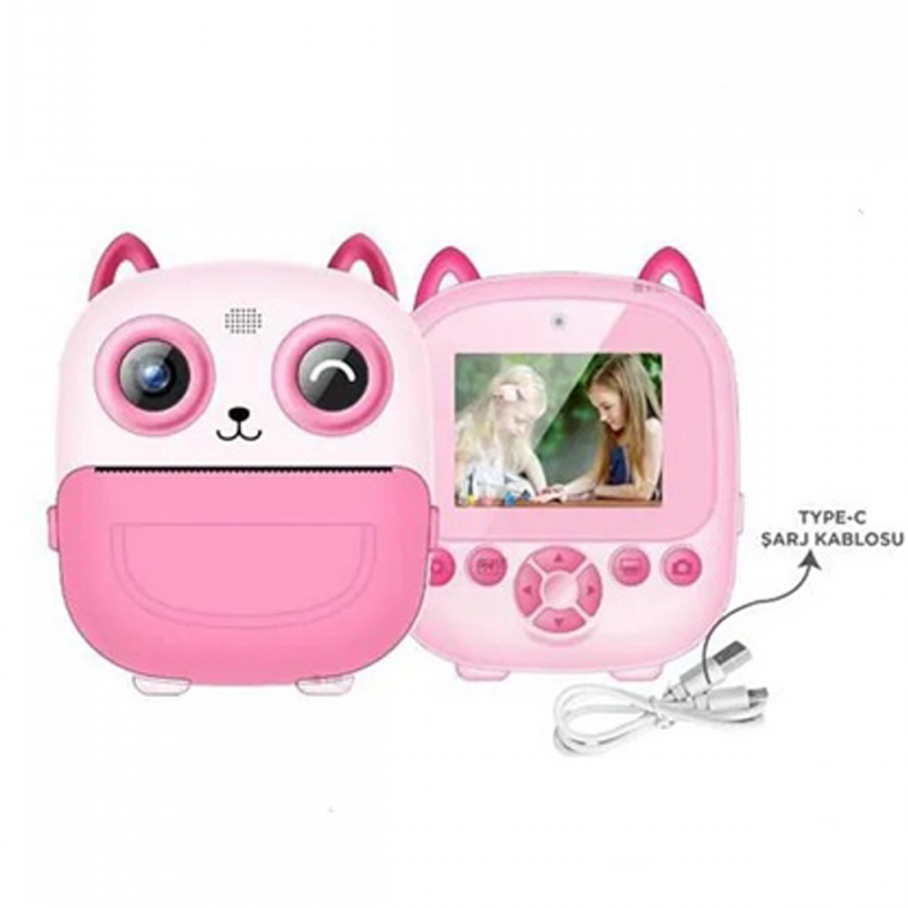 Dijital Video Fotoğraf App Destekli Çocuk Kamerası Termal Resim Kağıt Baskılı Yazıcı Pembe
