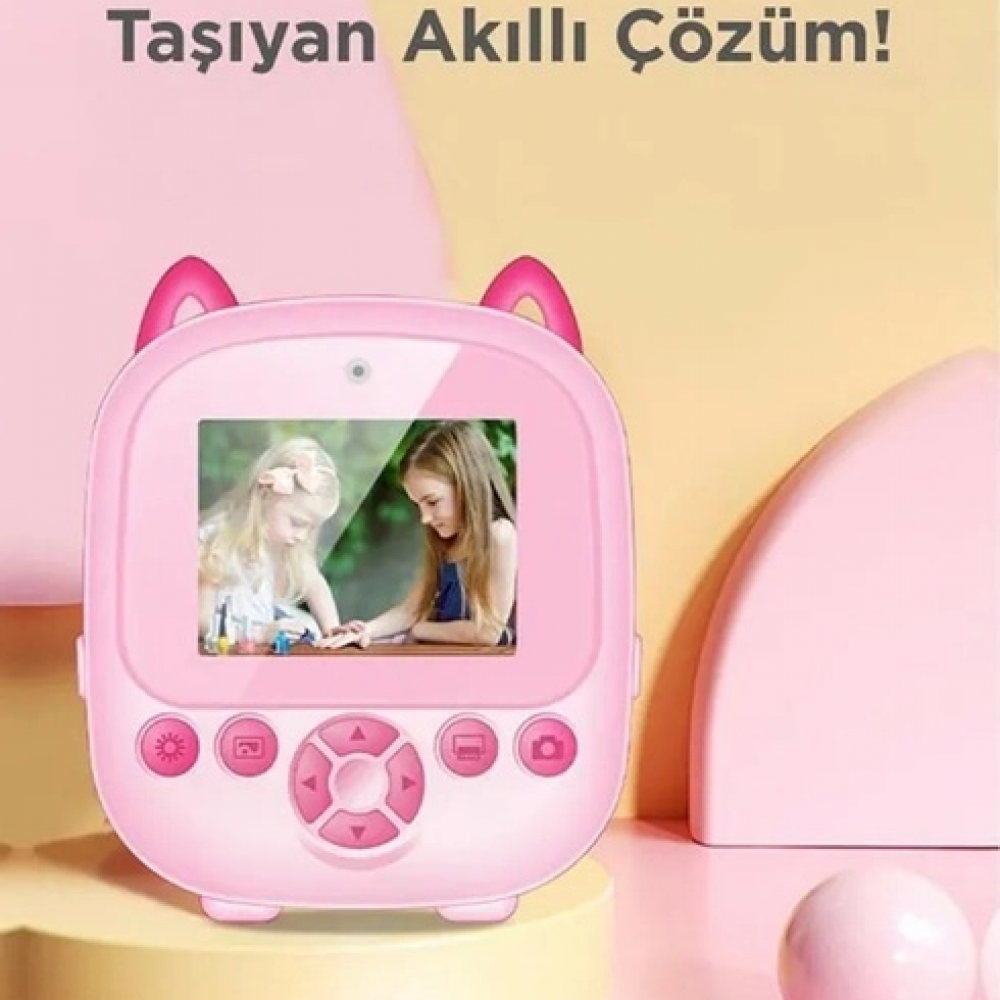 Dijital Video Fotoğraf App Destekli Çocuk Kamerası Termal Resim Kağıt Baskılı Yazıcı Pembe