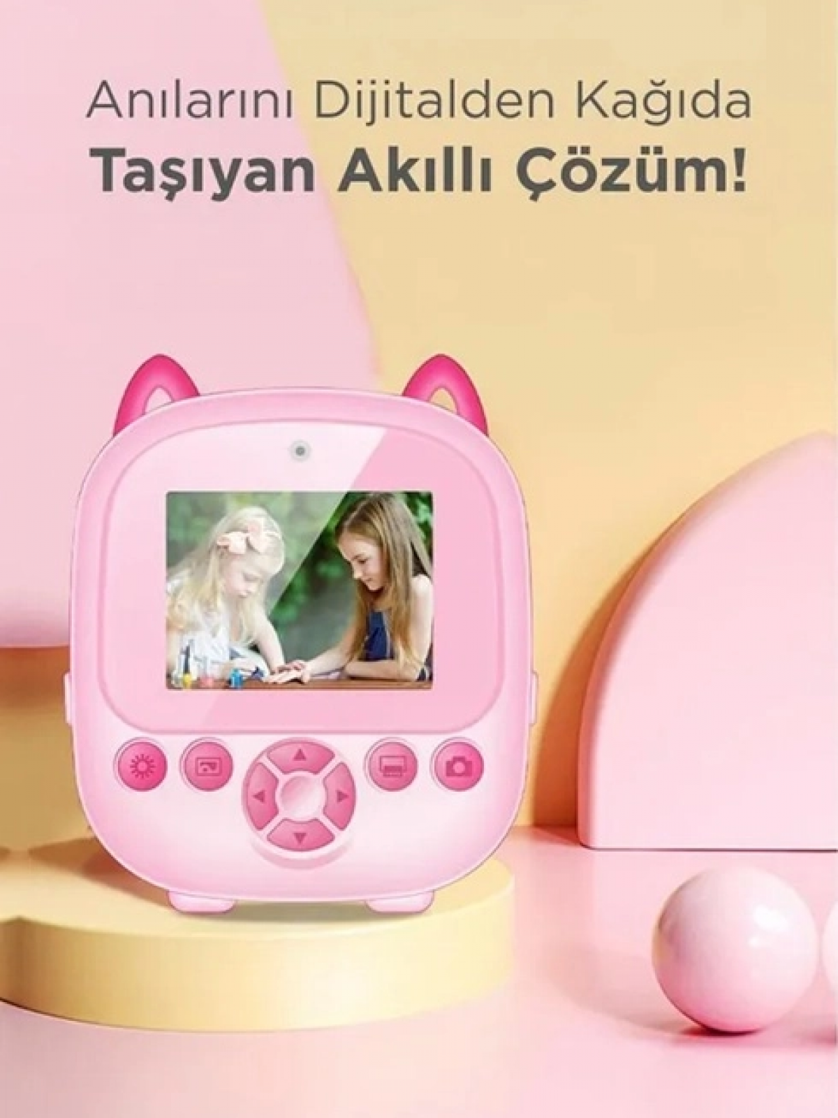 Dijital Video Fotoğraf App Destekli Çocuk Kamerası Termal Resim Kağıt Baskılı Yazıcı Pembe