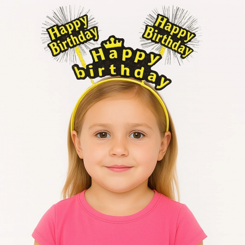 Doğum Günü Kutlaması İçin Sarı Taç – Işıltılı Yazılı Parti Tacı