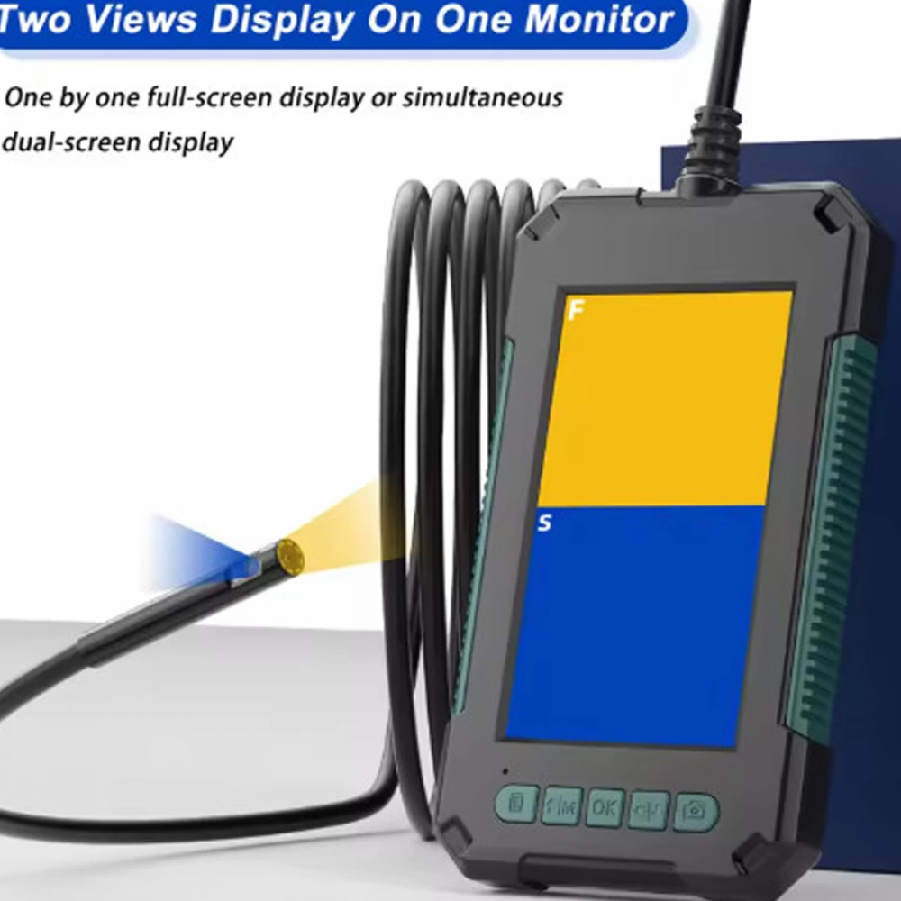 Ekranlı Çift Kameralı 10 Mt Hafıza Kart Destekli Sert Kablo Yılan Endoskop Kamera 5.5 Mm 4.3 Inc