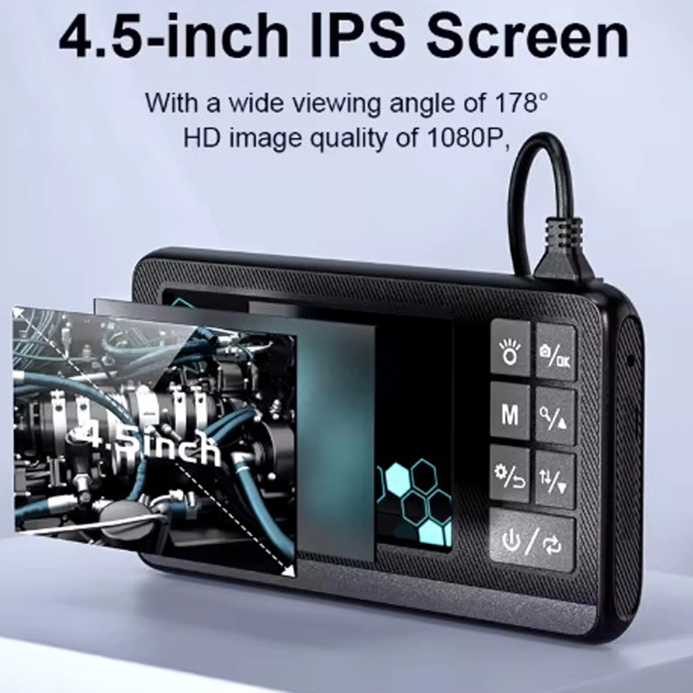 Ekranlı Çift Kameralı 5 Mt Sert Kablo Endoskop Kamera 8 Mm 4.3 Inc Hafıza Kart Destekli