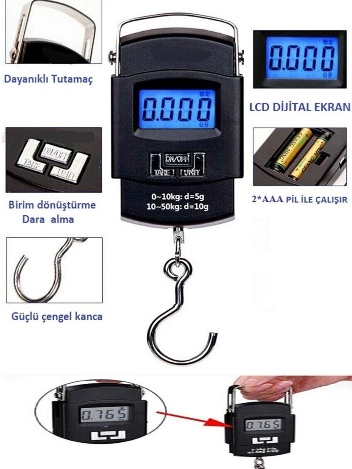 Elektronik Dijital El Kantarı 50 Kg Terazi Tartı 10 Gr Hassasiyet