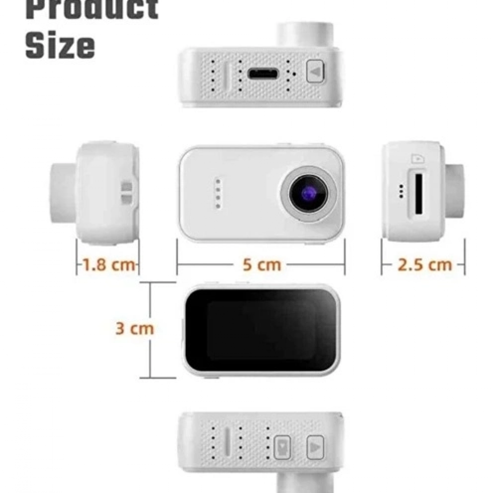F2 2k 1080p Parmak Kamera 130° Geniş Açı Ips Ekranlı 25g Mini Taşınabilir Cep Kamerası Beyaz