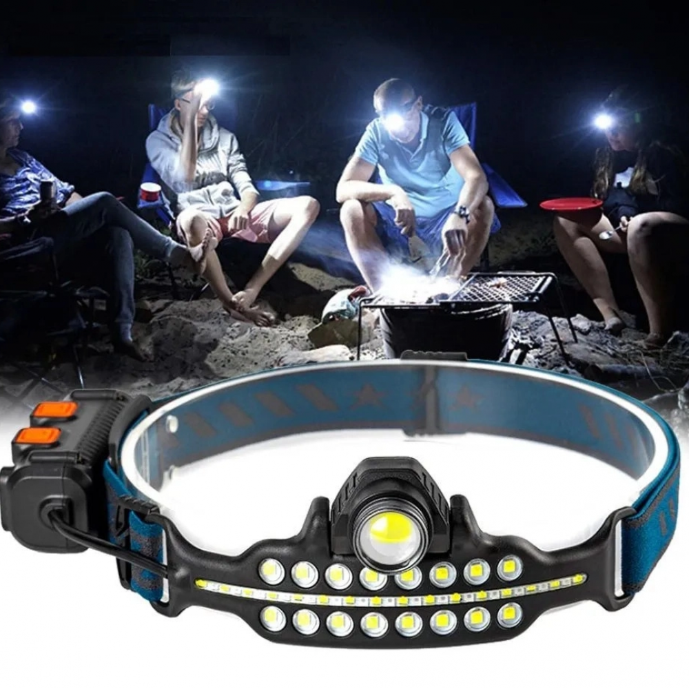 Fithome W690 7 Aydınlatma Modlu Xpe Cob  Led Sensörlü Dahili Pilli Usb Şarj Edilebilir Kafa Feneri