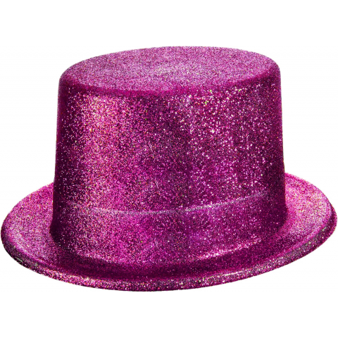 Fuşya Pembe Renk Parıltılı Simli Fötr Silindir Parti Şapkası