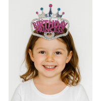 Gümüş Renk Taç Üzeri Pembe Birthday Prenses Yazılı Çocuk Parti Tacı 11x12 Cm