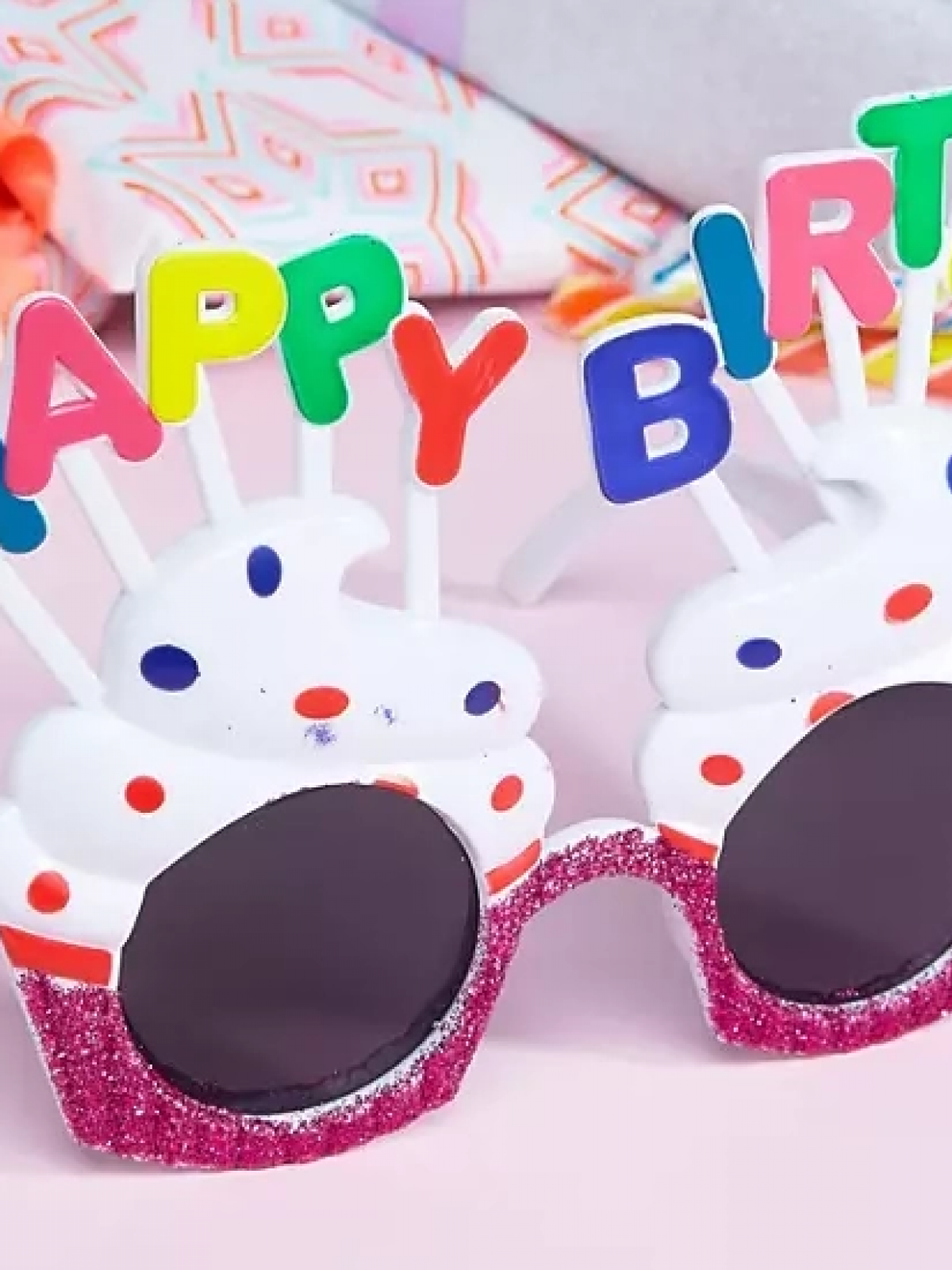 Happy Birthday Yazılı Beyaz Fuşya Renk Parti Gözlüğü 12x7 Cm