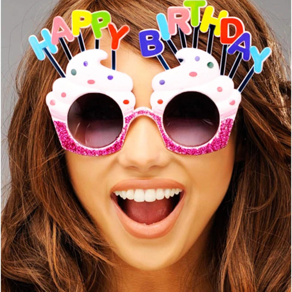 Happy Birthday Yazılı Beyaz Fuşya Renk Parti Gözlüğü 12x7 Cm