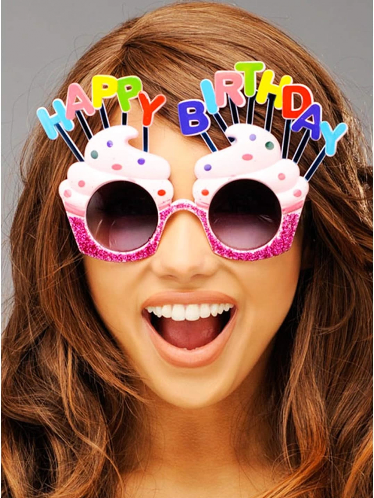 Happy Birthday Yazılı Pembe Fuşya Renk Parti Gözlüğü 12x7 Cm