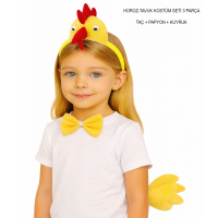 Horoz – Tavuk Kostüm Aksesuar Seti - Taç Papyon Kuyruk