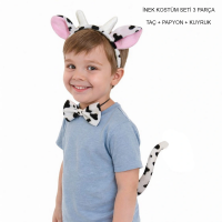 İnek Kostüm Aksesuar Seti 3 Lü - Taç Papyon Kuyruk