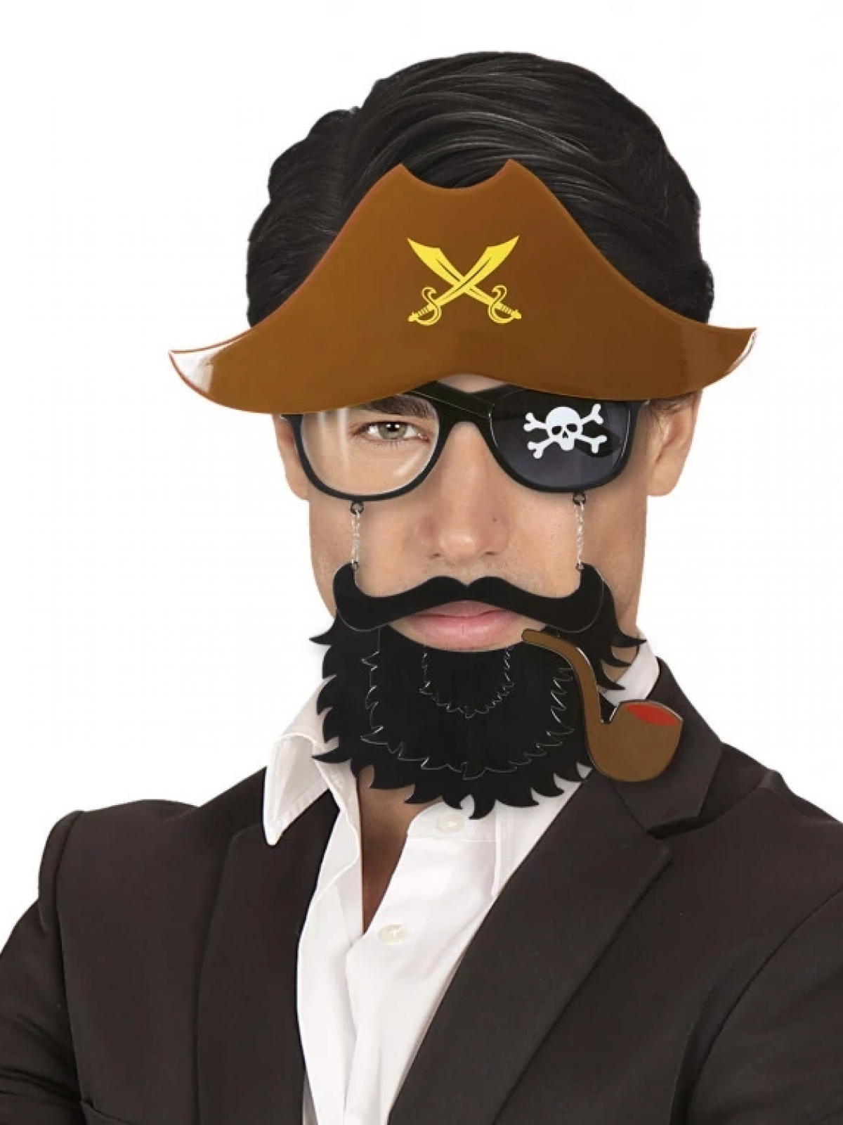Kahve Renk Şapkalı Siyah Sakallı Lu Jack Sparrow Denizci Korsan Gözlüğü 24x25 Cm