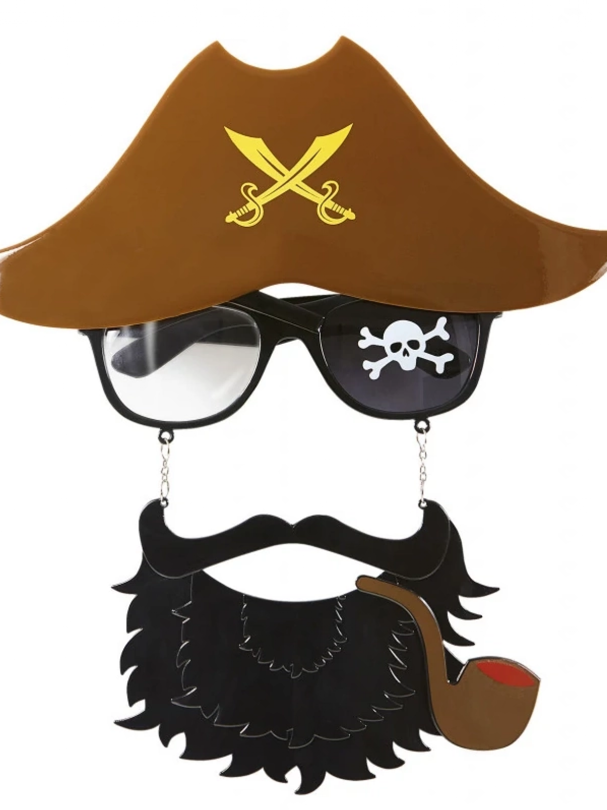 Kahve Renk Şapkalı Siyah Sakallı Lu Jack Sparrow Denizci Korsan Gözlüğü 24x25 Cm