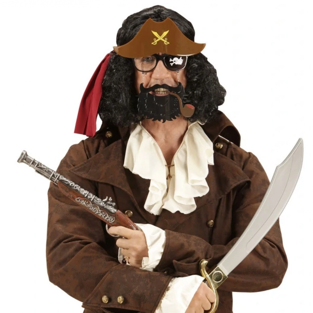 Kahve Renk Şapkalı Siyah Sakallı Lu Jack Sparrow Denizci Korsan Gözlüğü 24x25 Cm