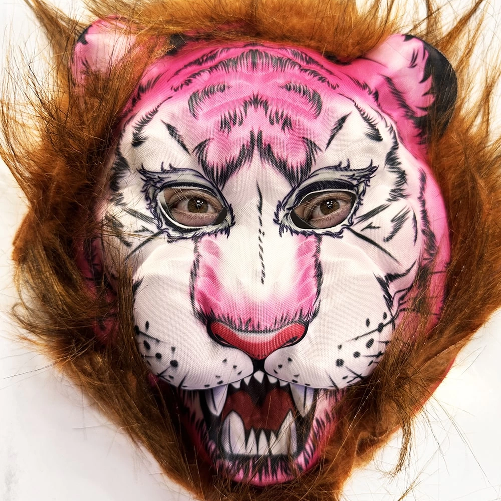 Kahverengi Saçlı Pembe Yüz Kurt Maske Kaplan Maske Mega Peluş 26 No