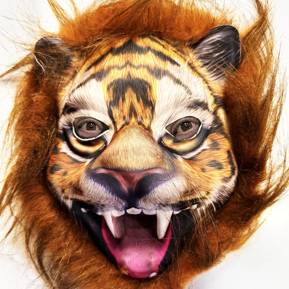 Kahverengi Saçlı Yeleli Aslan Kaplan Kurt Maskesi Mega Peluş 28 No