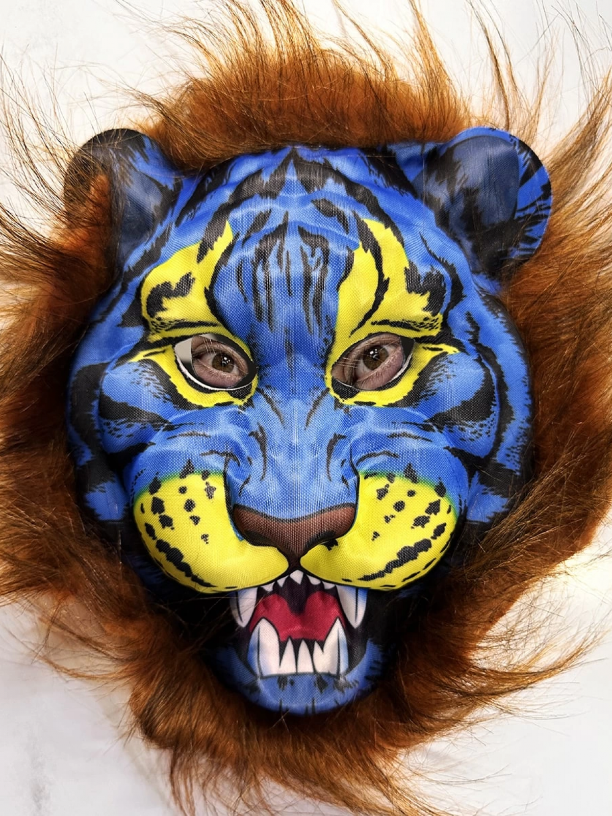 Kahverengi Yeleli Saçlı Mavi Yüzlü Kurt Kaplan Maskesi Mega Peluş 38 No