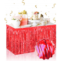 Kendinden Yapışkanlı Kırmızı Metalize Püsküllü Masa Eteği – 75 X 275 Cm Parti Süslemesi