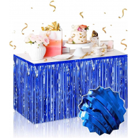 Kendinden Yapışkanlı Mavi Metalize Püsküllü Masa Eteği – 75 X 275 Cm Parti Süslemesi