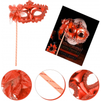 Kırmızı Işıltılı Tutmalı Fotoğraf Çekimi Maskesi 18x29 Cm