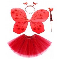 Kırmızı Kelebek Kostümü - Kırmızı Kelebek Kostüm Aksesuar Seti 4 Parça