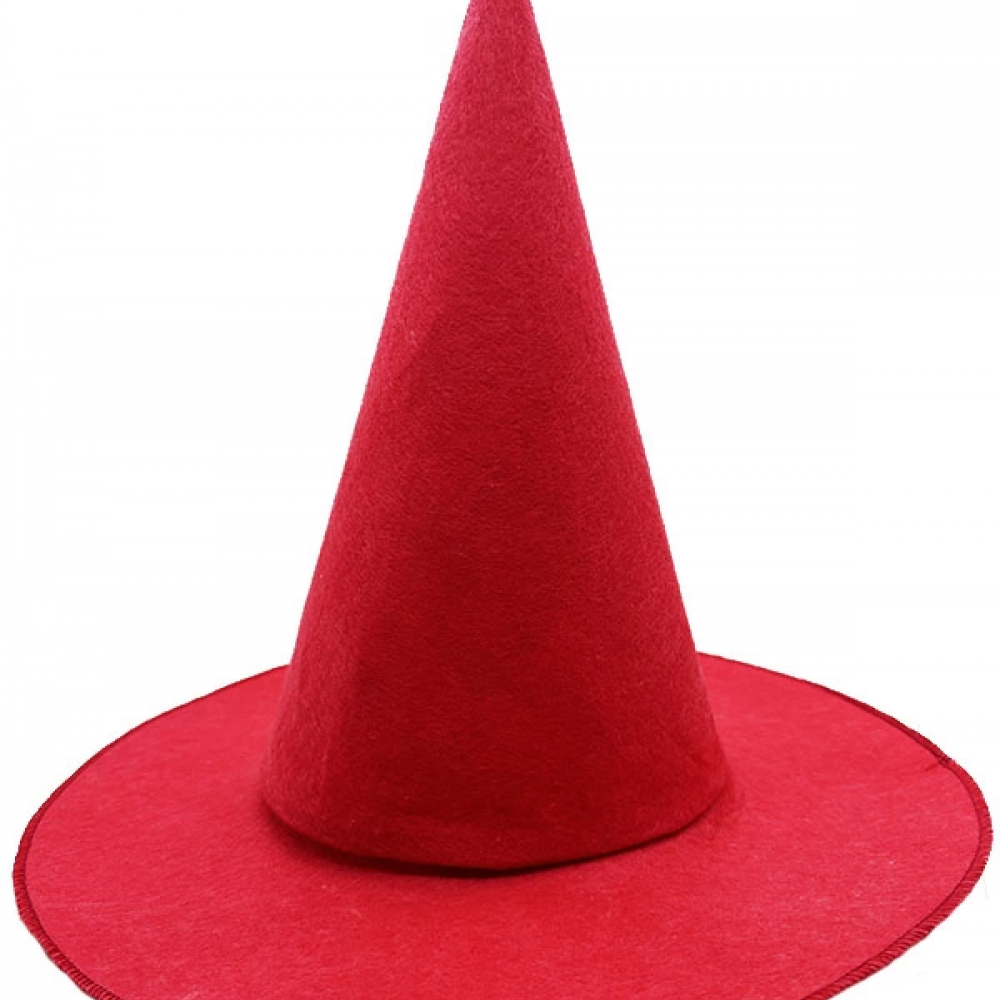 Kırmızı Renk Keçe Cadı Şapkası Yetişkin Çocuk Uyumlu 35x38 Cm