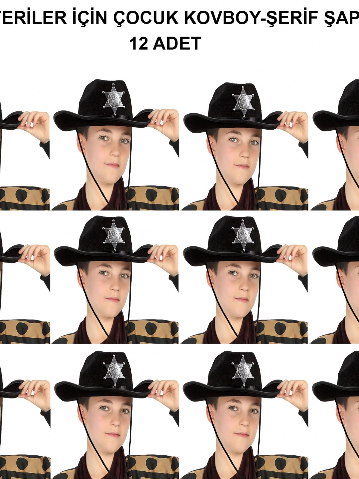 Kovboy Şerif Şapkası Siyah 12 Adet - Kostüm, Parti Ve Gösteri Şapkası