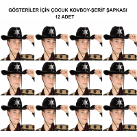Kovboy Şerif Şapkası Siyah 12 Adet - Kostüm, Parti Ve Gösteri Şapkası