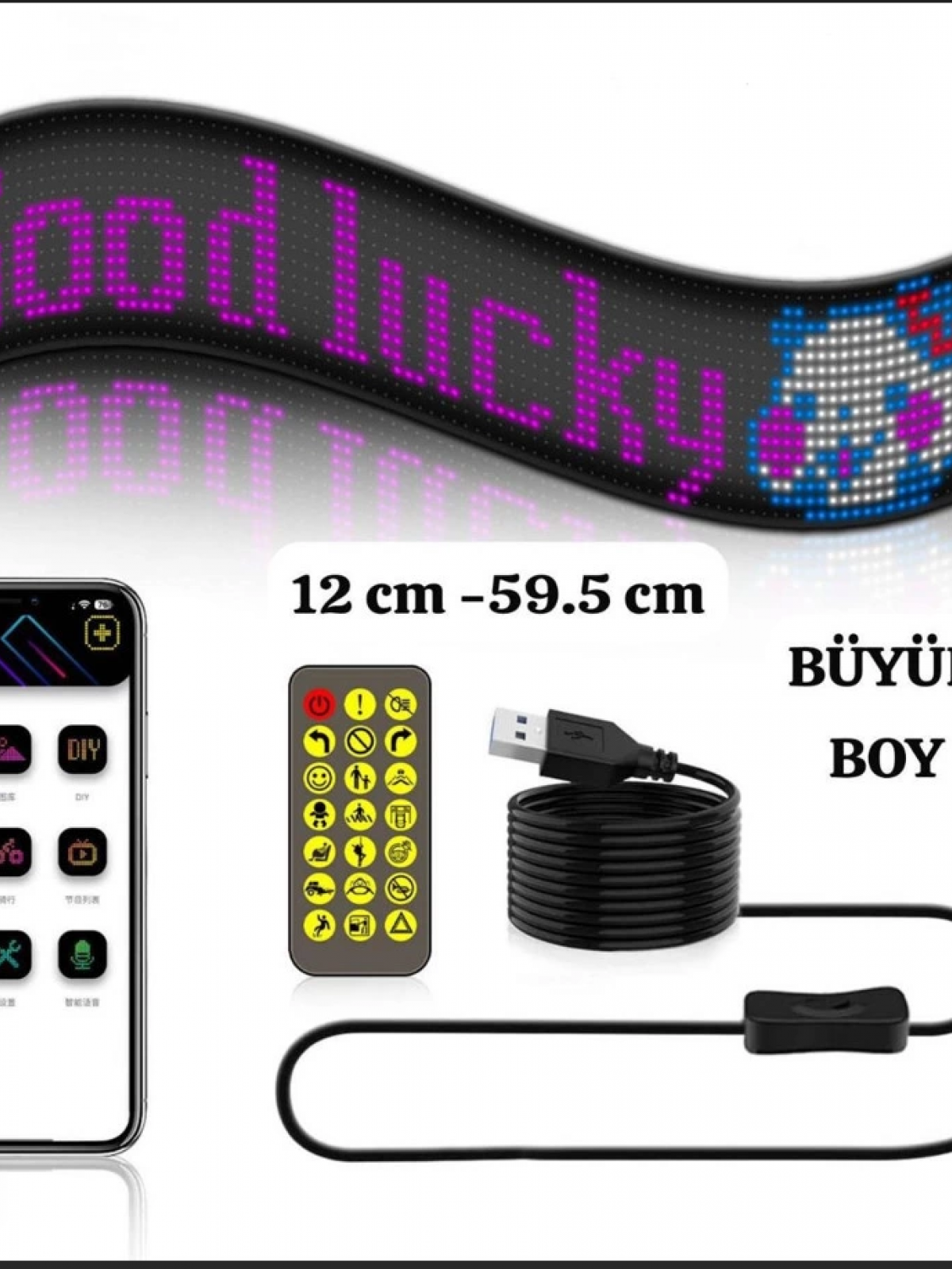 Led Ekran Matrix Panel Cama Yapışan En Büyük Boy 16x96 Led Sayısı Araba Yazısı 12cm-59.5cm