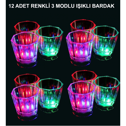 Led Işıklı Eğlence Bardakları - 3 Modlu Renk Değiştiren Bardak 12 Adet