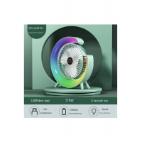 Masaüstü Vantilatör Usb Şarjlı Rgb Led Işıklı 3 Kademeli 180° Ayarlanabilir Soğutucu Fan Yeşil